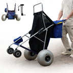 CRESTWALKER 13'' Balloon Wheel Beach Cart, Upright Stroller Wheeler with Big Wheels for Sand, Holds 4 Folding Chairs, Pump Included