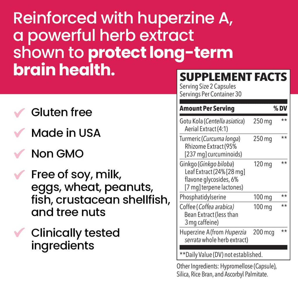 NeuroQ Memory & Focus Extra Strength - Boosts Cognitive Performance & Brain Function - Supports Neuroprotection & Concentration - Huperzine A, Gotu Kola, Ginkgo, Coffee Fruit & Propolis - 60 Capsules