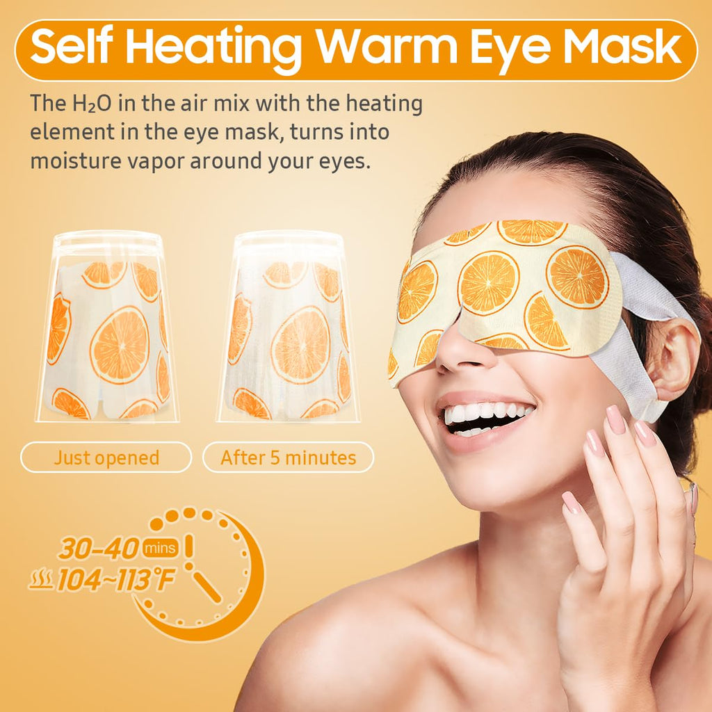 BeHoomi 20Packs Steam Eye Mask, Heated Eye Mask Warm Compress for Eyes, Disposable Self Heating Steam Mask for Home, Sleep, Spa, Travel Essentials & Relaxation Gifts, Valentine's Day Gifts (Orange)