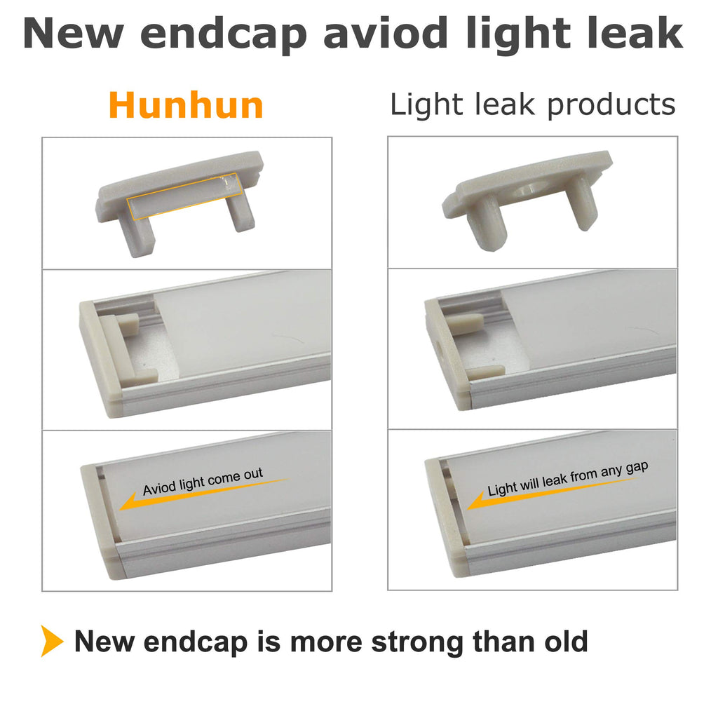 hunhun 10-Pack 3.3ft/1Meter U Shape LED Aluminum Channel System with Milky Cover, End Caps and Mounting Clips, Aluminum Profile for LED Strip Light Installations, Very Easy Installation