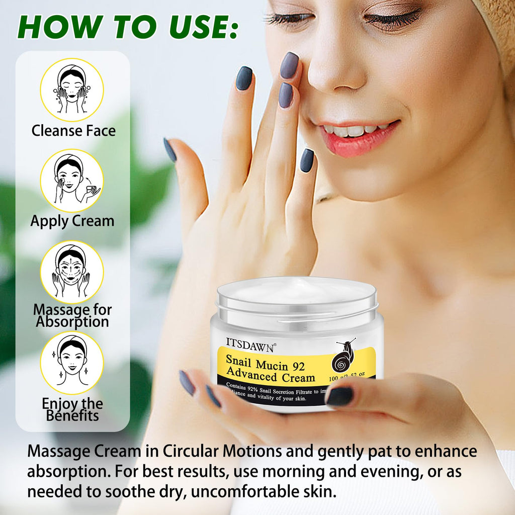 ITSDAWN 2 Pack Snail Mucin 92% Face Cream 100g, Moisturizer Hydrating Cream for Dry & Sensitive Skin, All Skin Types