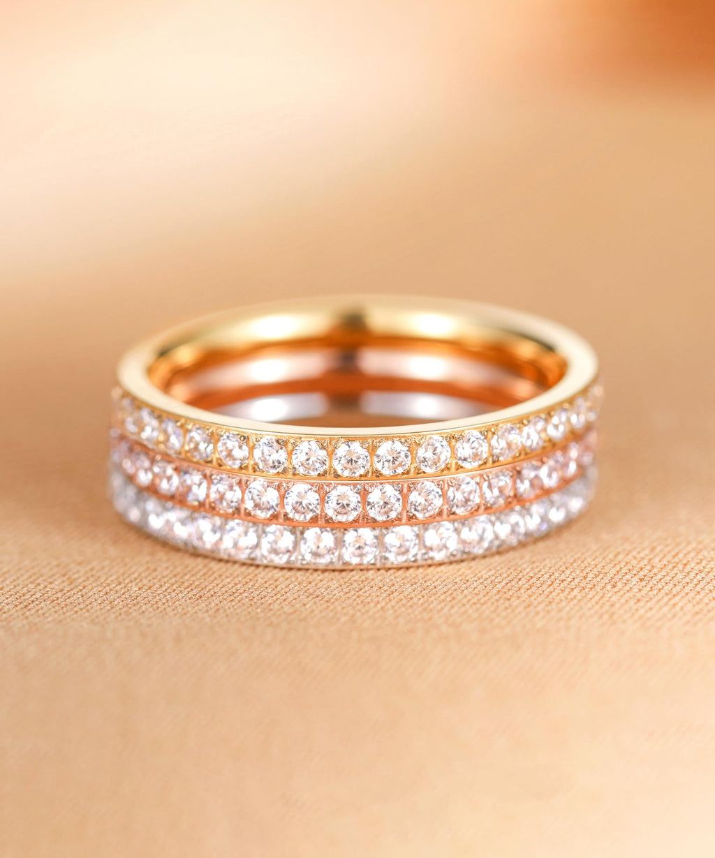TIGRADE 2mm Women Titanium Eternity Ring Cubic Zirconia Anniversary Wedding Engagement Band Size 3-13.5, Silver, Size 6.5