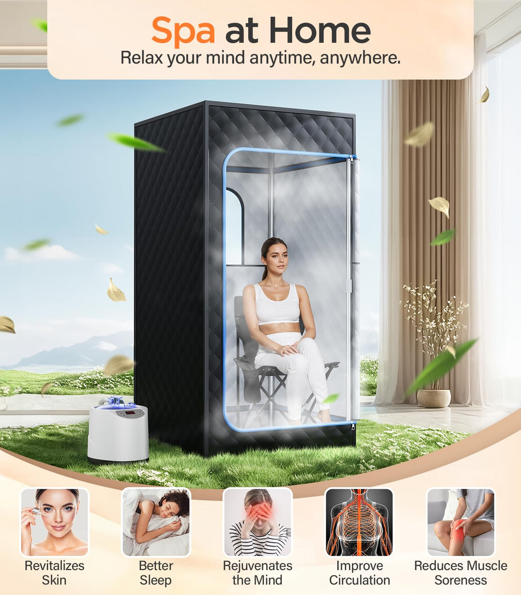 pikulLA Portable Sauna for Home, Personal Portable Steam Sauna Tent with 1200W 3L Steamer Heater, 15 Levels, Remote Control, Foldable Chair, Cozy Big Size 36 * 36 * 71 inches