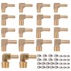 KOOTANS 18PCS Brass Hose Barb Fittings 90 Degree Elbow Barb to NPT Male Thread Adapter Kit 1/4" 5/16" 3/8" Barbed Air Hose Fittings with 30pcs Pipe Clamps for Water Fuel Air Line Connector Fitting