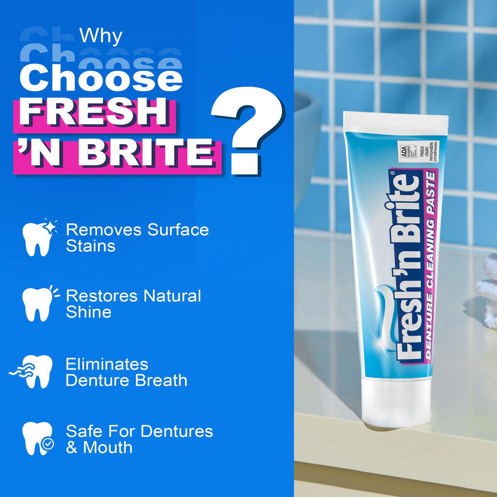 Fresh 'n Brite Denture Cleaner Paste, ADA Accepted Dual Action Formula for Fresh Breath & Gentle Care of Dentures, 1 Count