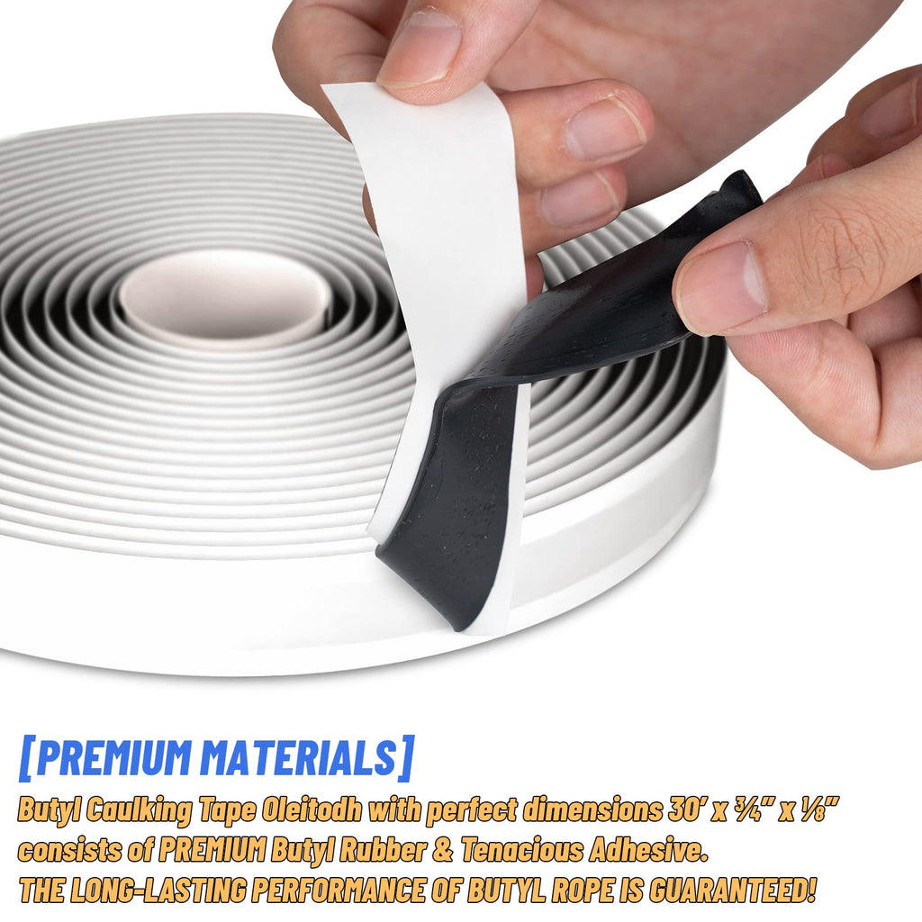 Black Butyl Seal Putty Tape - 1/8" x 3/4" x 30 ft (4-Pack) - Camper/RV Window Repair, EPDM Rubber Roof Pipe Patching, Pool & Boat Sealing