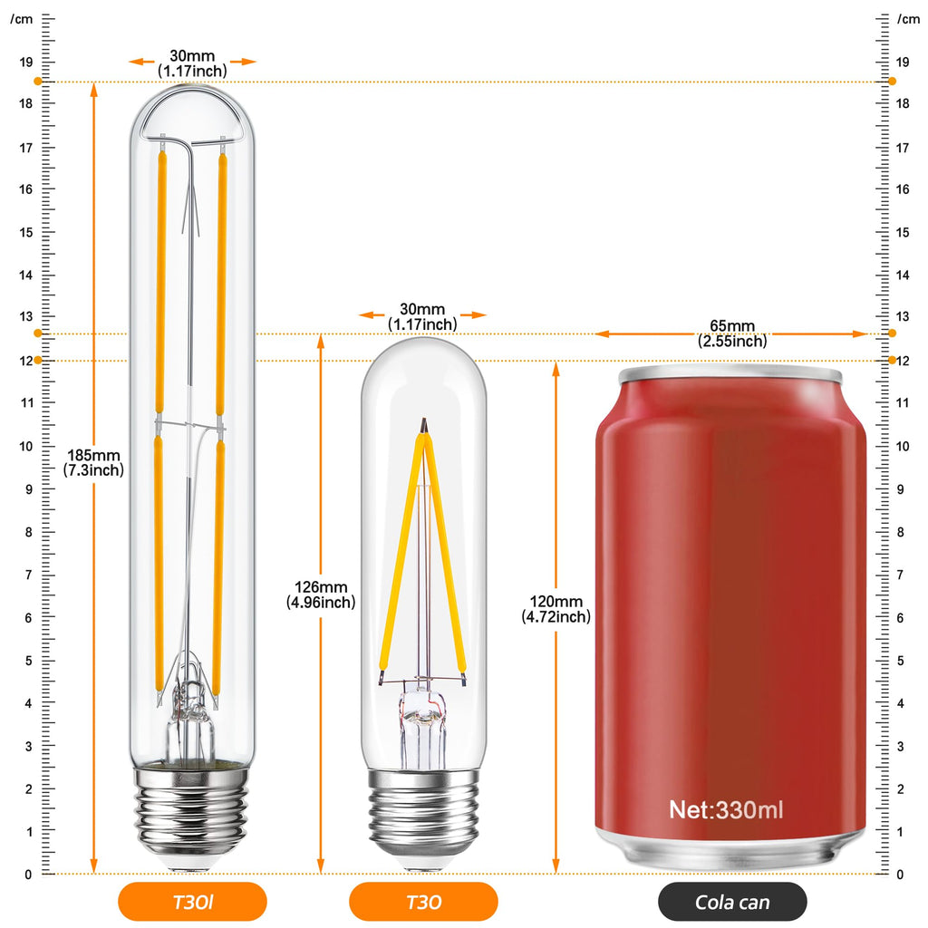 Sphoon Tubular Light Bulb 7.3 Inch Dimmable T10 LED Bulb E26 6W 60 Watts Edison Bulbs 4000K White Light,185mm Long for Wall Sconces, Pendant, Livingroom, 4-Pack