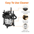 Amazon Basics Wet Dry Shop Vacuum Cleaner, 6 Gallon, 3.5 HP Stainless Steel, with Filter, Grey/Black
