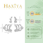 HAXIYA Sterling Silver Triple Hoop Earrings for Women Trendy Huggie Illusion Stud Earring Silver Plated Small Hoops Earrings 2 Set Unique Ear Cuff for One Hole