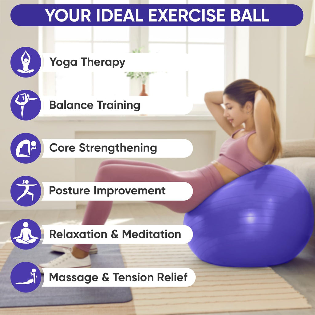 APEXUP Yoga Ball Exercise Ball, Anti Slip Stability Ball Chair, Heavy Duty Large Gym Ball for Fitness, Balance, Core Workout and Physical Therapy (S (15"~18") 45cm, Indigo)