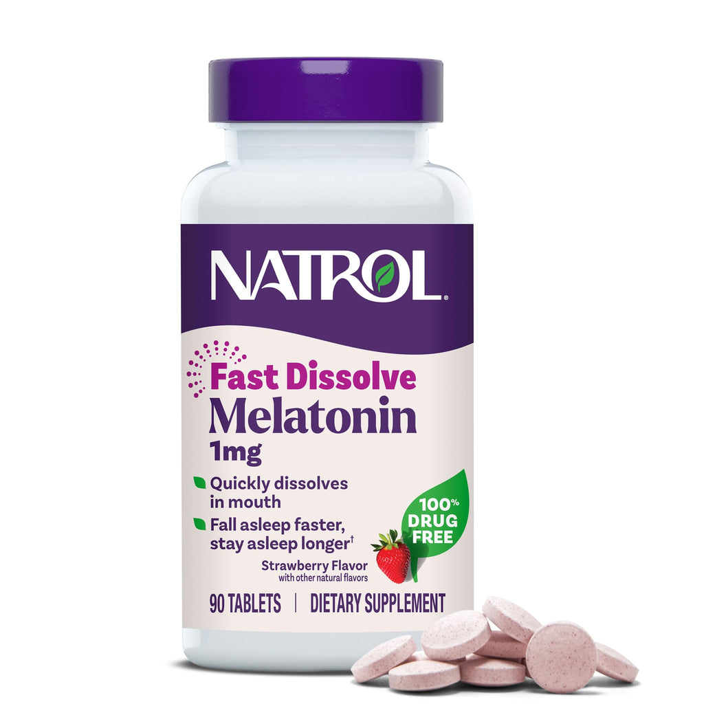 Natrol Fast Dissolve Melatonin 1 mg, Supplements for Restful Sleep, Sleep Support for Adults, 200 Strawberry-Flavored Melatonin Tablets, Up to a 200 Day Supply (Pack of 12)