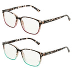 Foster Grant Women's Kendall 2-Pack Square Reading Glasses, Tortoise/Wine, Tortoise/Teal, 42 mm, 2 Diopters