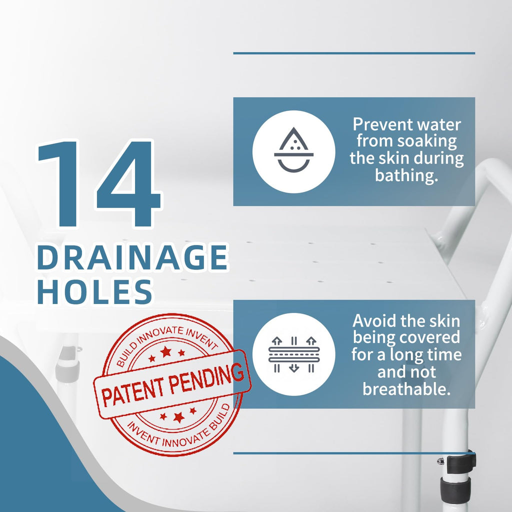 Shower Chair Seat with Arm for Inside Shower - Adjustable Up to 24 Inches Shower Stool with Suction Feet for Seniors, Elderly, Handicap & Disabled-Adjustable Support Shower Bench