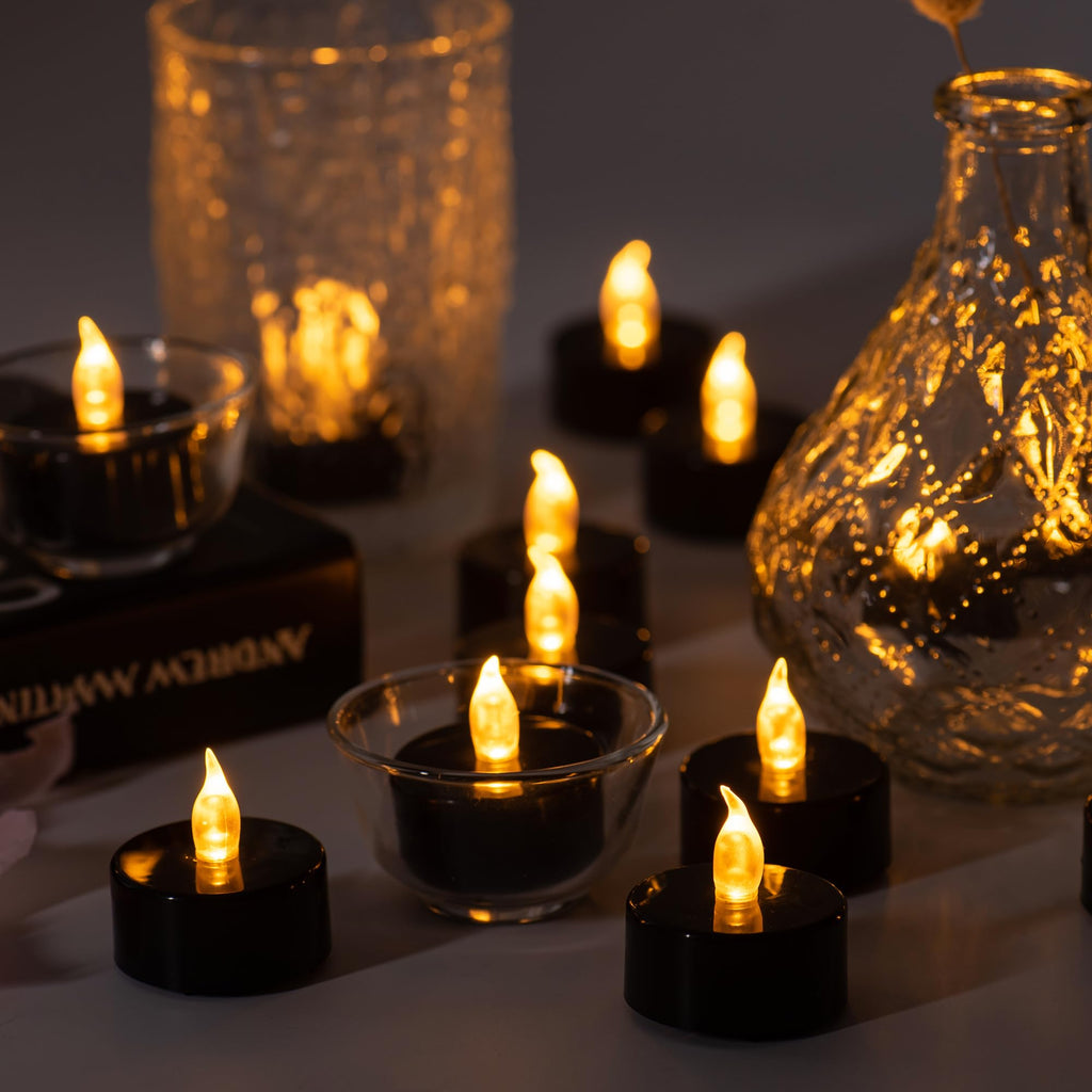 Pandaing Flameless Tealight Candles, 40 Pack, Batteries Included, Black