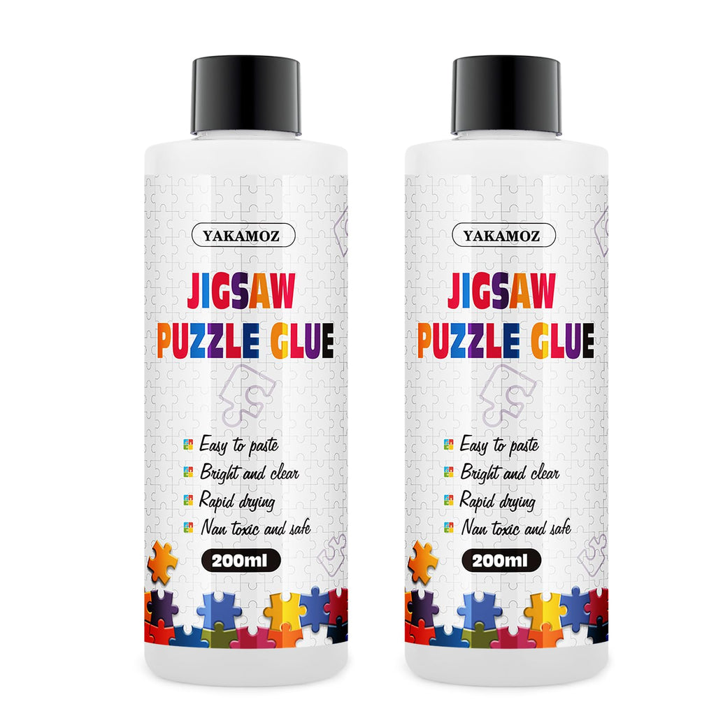 YAKAMOZ Clear Jigsaw Puzzle Glue with Precision Applicator – Non-Toxic, Quick Dry & Water-Soluble for Puzzles up to 10000 Pieces (400ML)