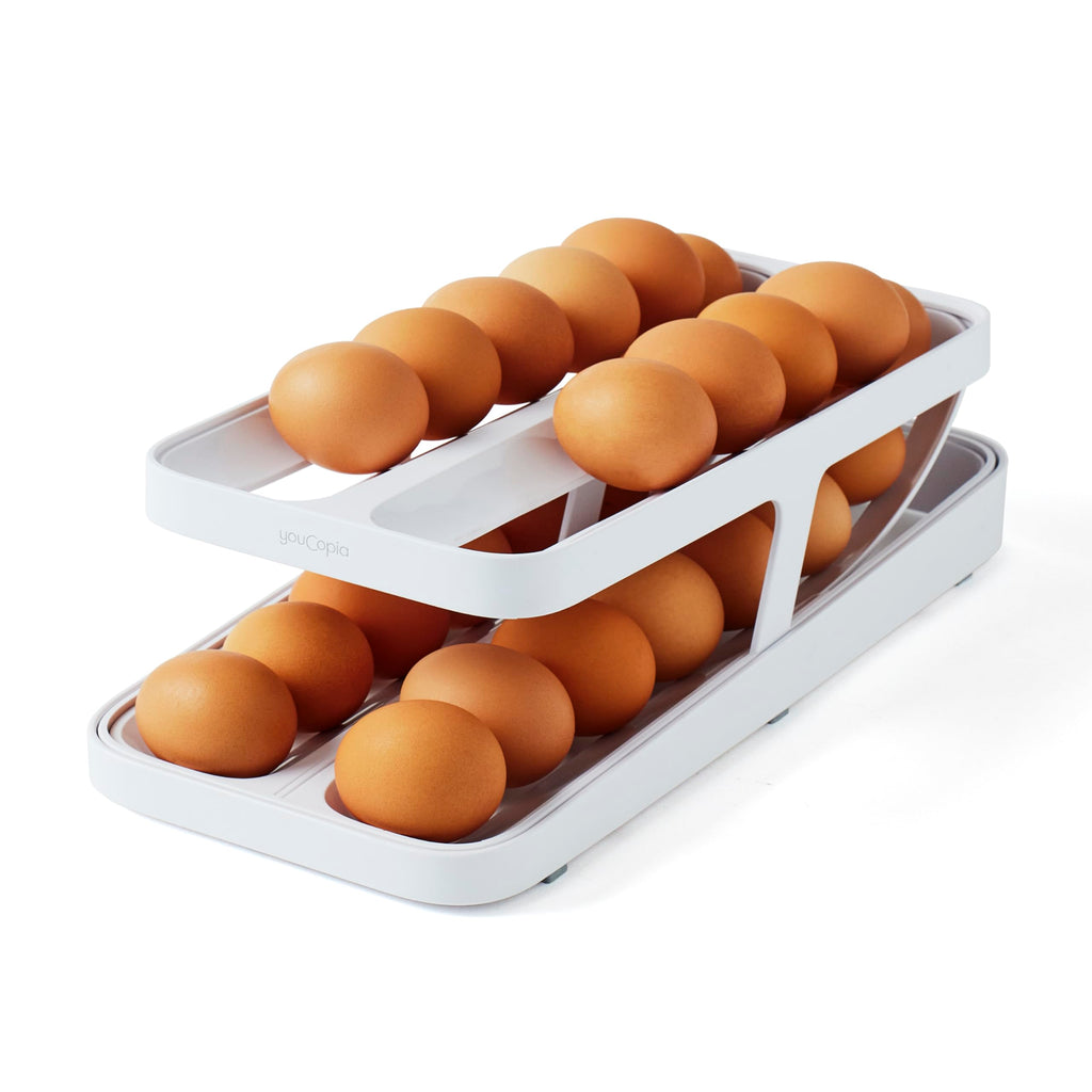 YouCopia RollDown® Egg Dispenser, Rolling Eggs Dispenser and Organizer for Refrigerator Storage, Double Track