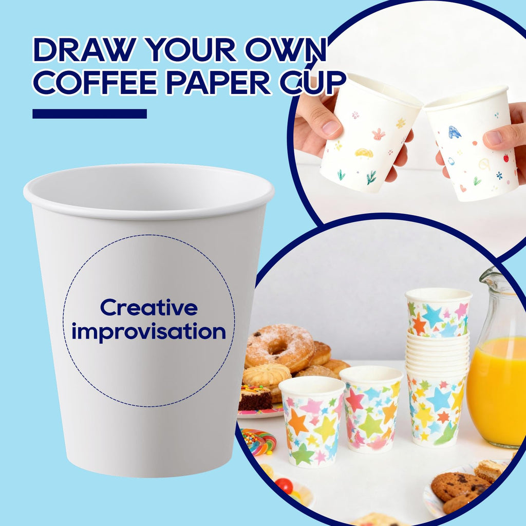 LITOPAK 400 Pack 8 oz Disposable Paper Coffee Cups, White Paper Hot Coffee Cups for Party, Picnic, Travel, and Events
