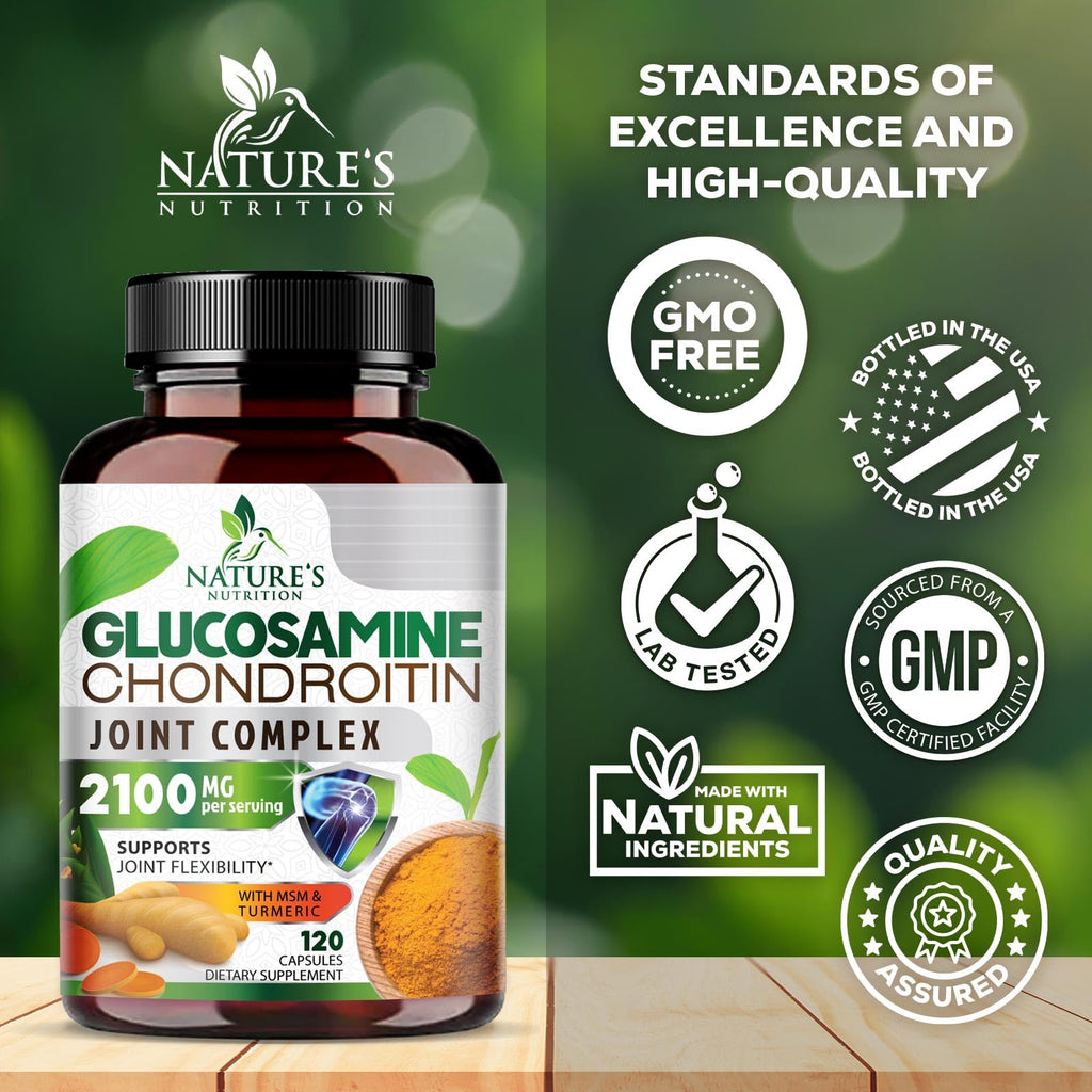 Glucosamine Chondroitin MSM - 3x Strength Joint Support Supplement for Joint Mobility & Comfort For Men and Women, Glucosamine Supplements Complex with Turmeric & Boswellia - 120 Capsules