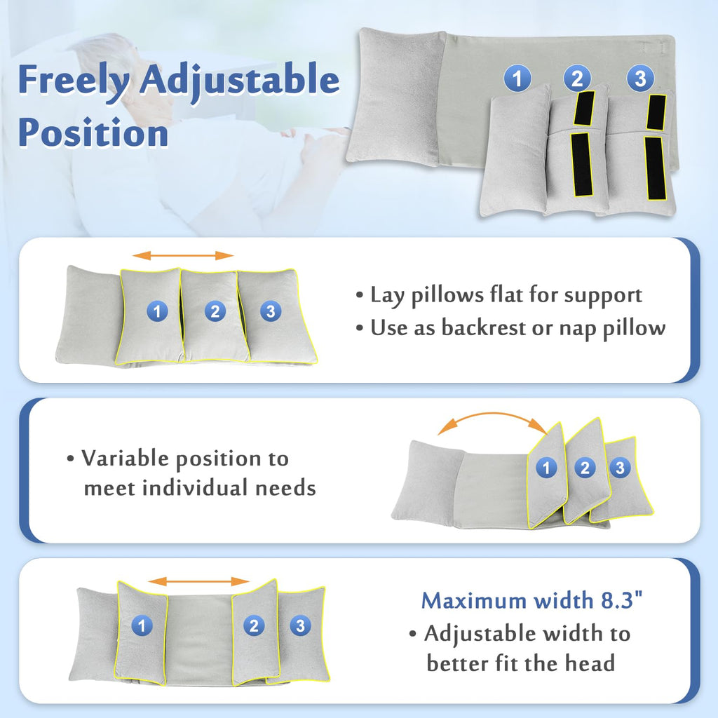 Mybow Neck Stabilizer Head Support Pillow, Post Surgery Pillow for Upright Sleeping, Back & Side Sleep Training, Bed Positioning Wedge for Elderly Bedridden, Adjustable Medical Head Stabilizing Pillow
