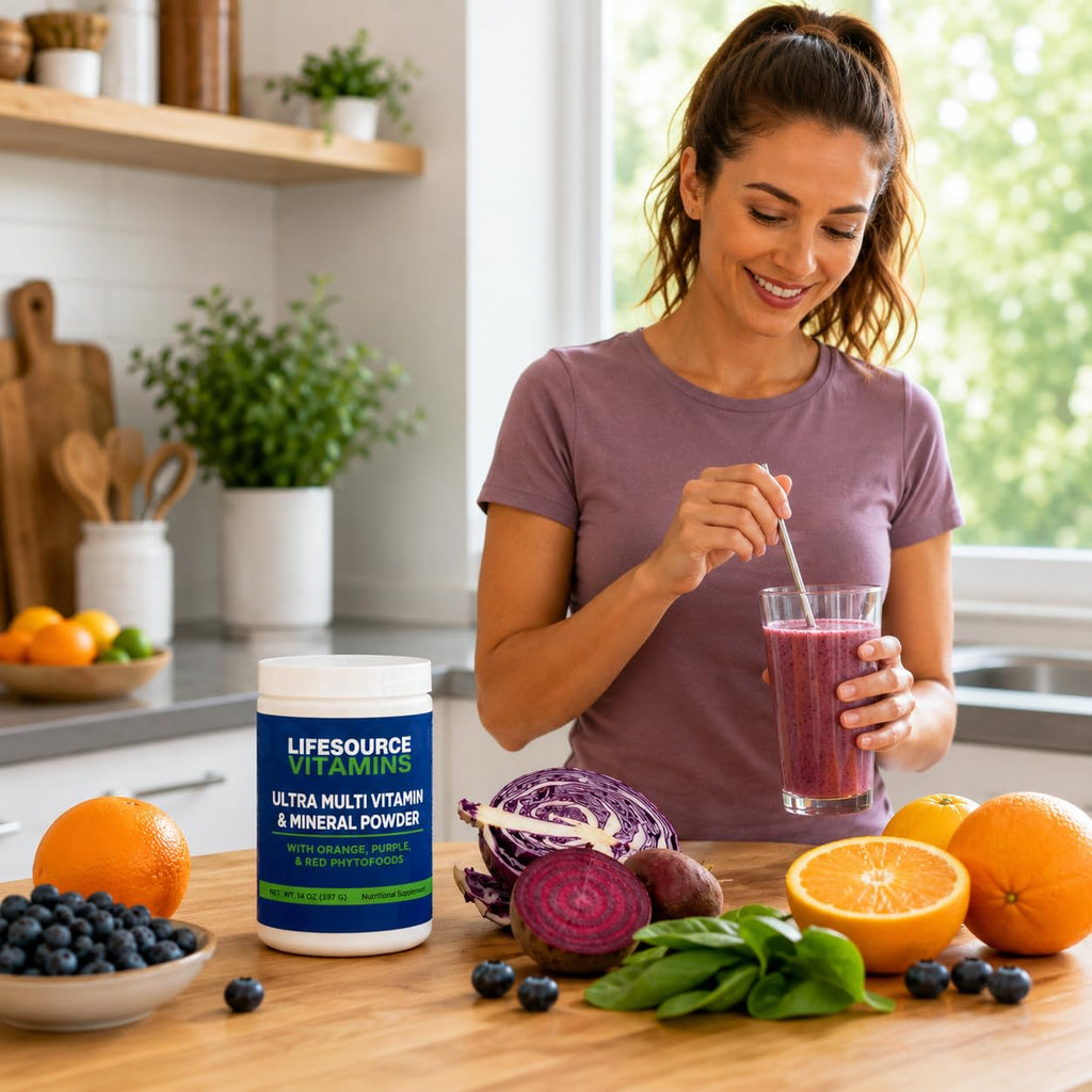 LifeSource Vitamins Ultra Multi Vitamin & Mineral Powder w/Phytos Reds Phyto Purples and Phyto Oranges - 30 Day Supply
