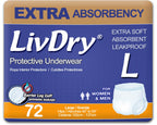 LivDry Adult Incontinence Underwear, Extra Absorbency Adult Diapers, Leak Protection, Large, 72-Pack