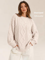 Trendy Queen Women's Oversized Cable Knit Sweaters 2026 Fall Outfits Cream