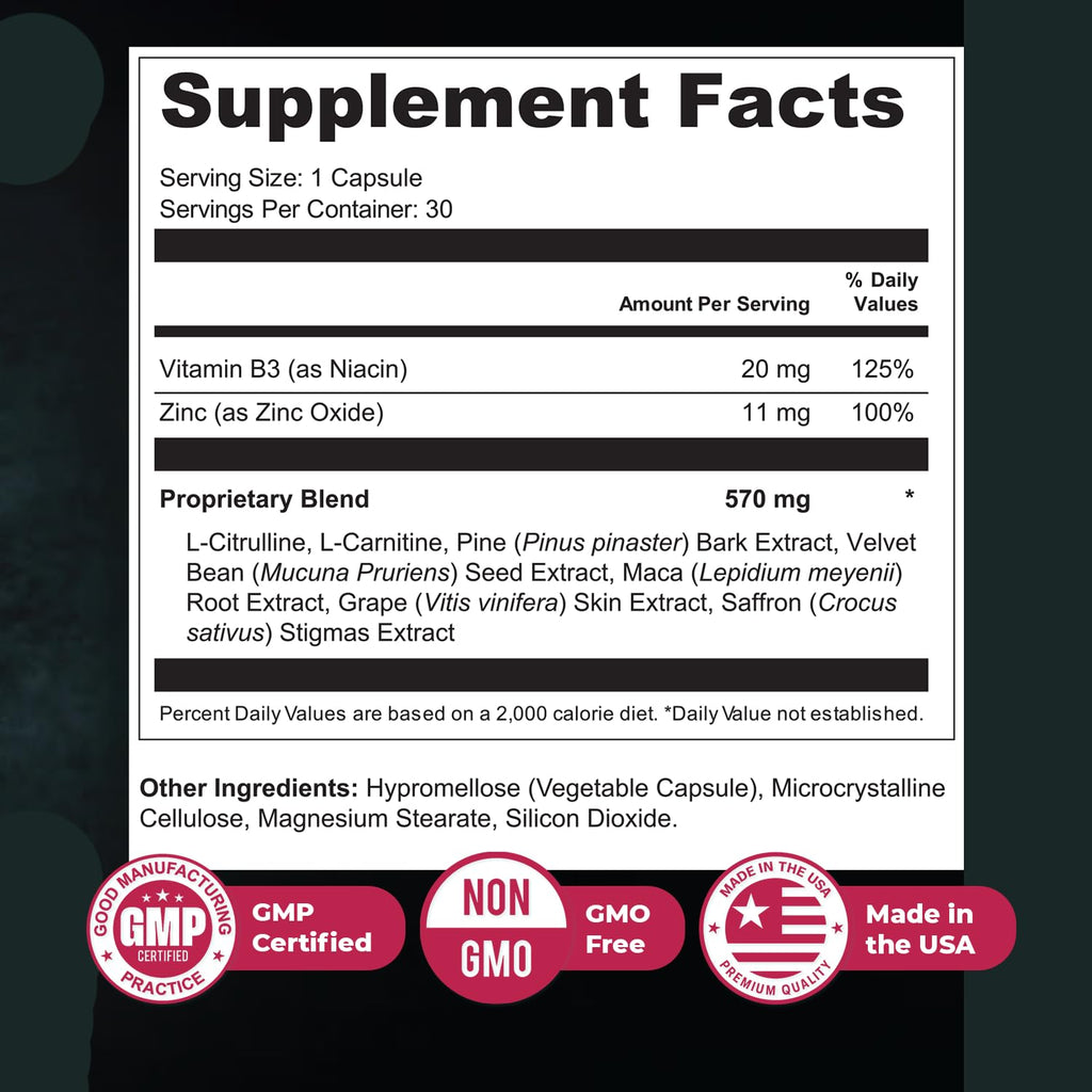 Nature’s NutriWave Vigortrix – 100% Natural Men’s Wellness Supplement with Niacin, Zinc & Herbal Blend – Made in USA - 30 Capsules, 3 Month Supply