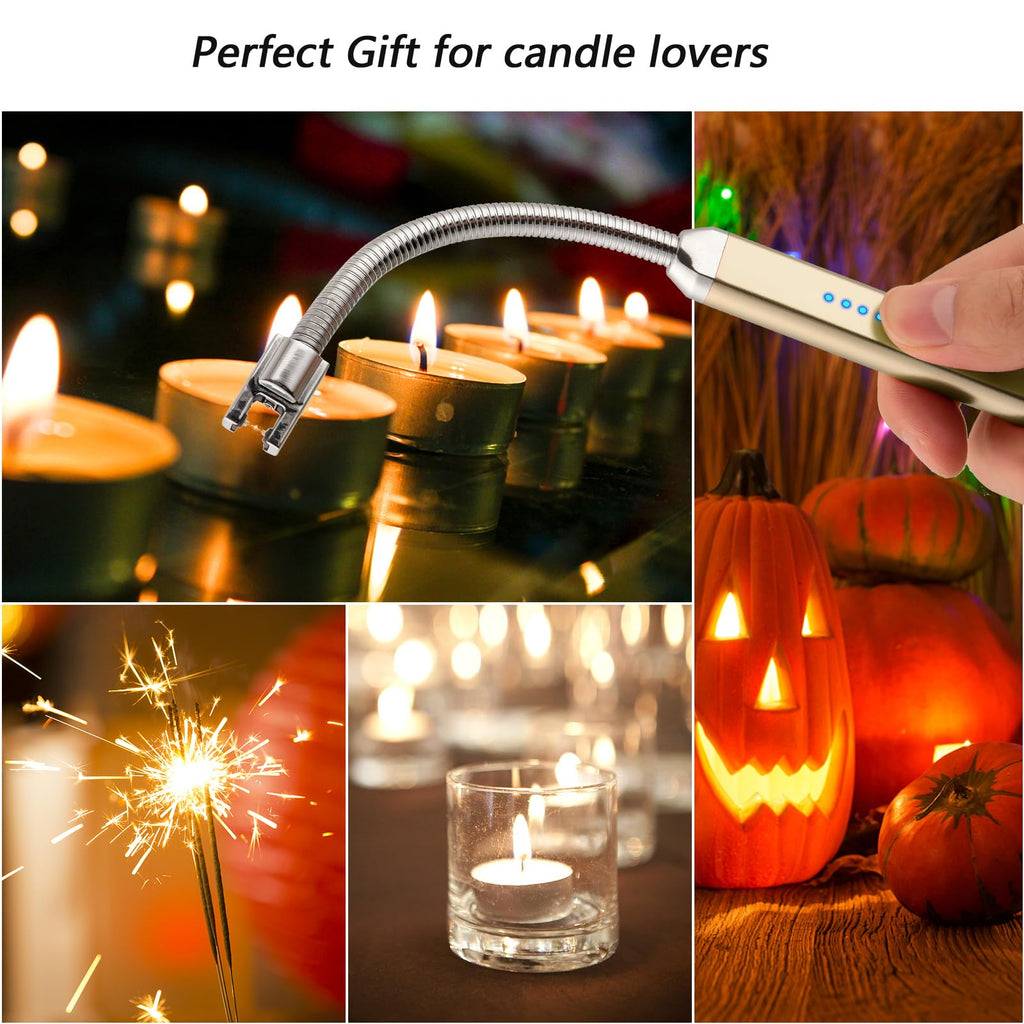 MEIRUBY 2 Pack Electric Candle Lighter, Birthday Christmas Stocking Stuffers Gifts for Women Mom Men Wife Sister, USB Arc Rechargeable Windproof Long Lighter for Candle BBQ Housewarming Gift Idals