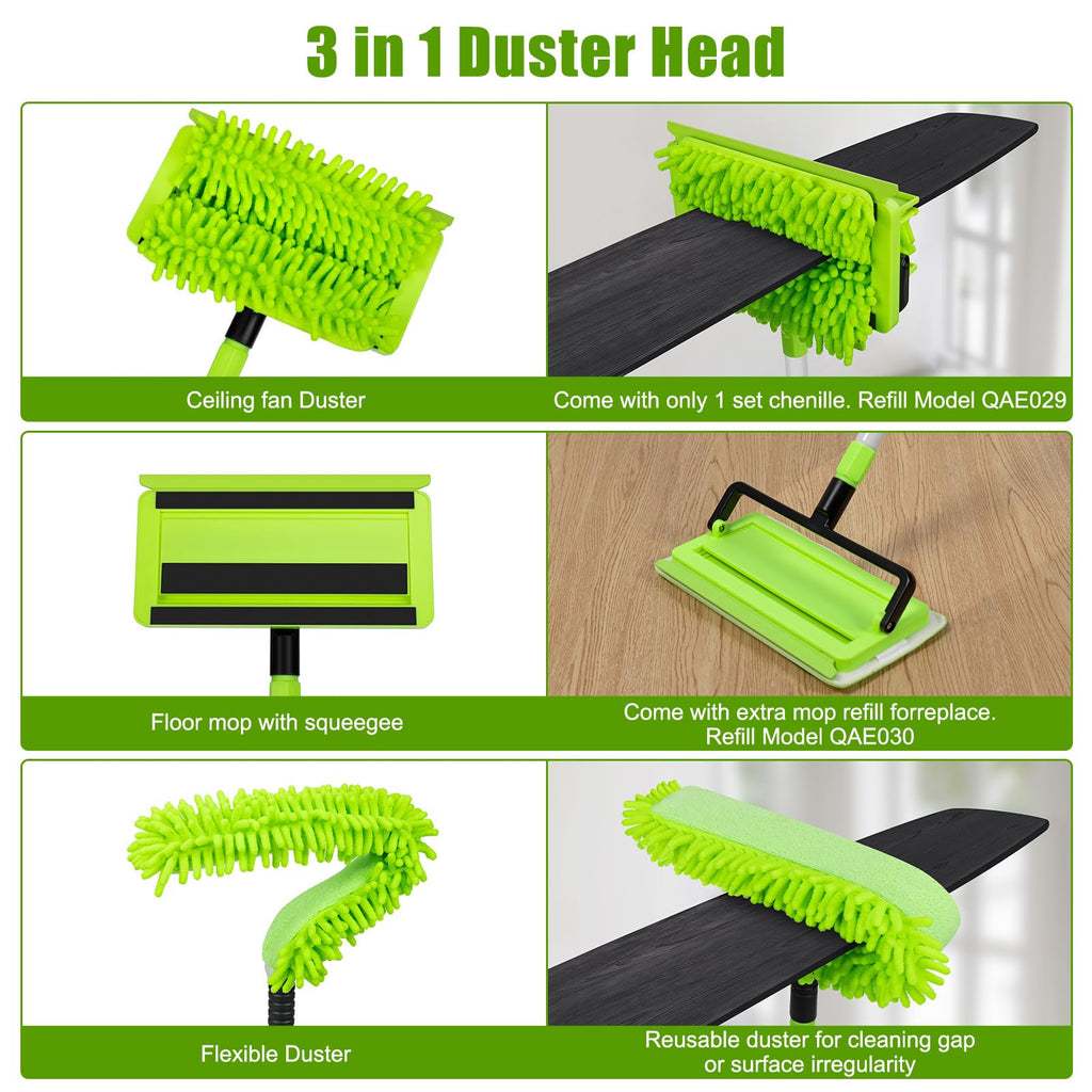 Ceiling Fan Cleaner Duster with 75'' Extension Pole, Flexible High Ceiling Fan Blades Cleaning Tool, Reusable Skinny Duster for Tight Spaces