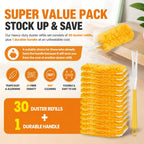 30 Count Duster Refills Kit fit for Swiffer Duster, 360° Heavy Duty Duster Refills, Disposable Microfiber Duster for Cleaning Home (30 Count Refills+1Handle)