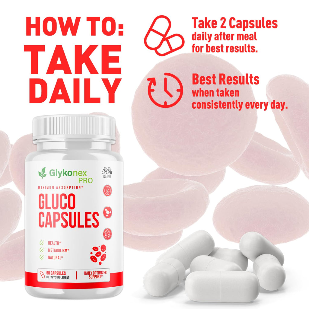 (2 Pack) Gluco Capsules, Official Glykonex Pro Gluco Pills with All Natural Ingredients, Maximum Strength Glykonix Supplement Vitamins Supporting Optimal Wellness and Health Naturally (120 Capsules)