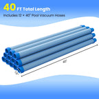 Poolvio Pool Vacuum Hose 40 Feet (12 x 40 Inch), 1.5 Inch Cuffs, Compatible with Most Inground Pool Automatic Cleaners, Blue