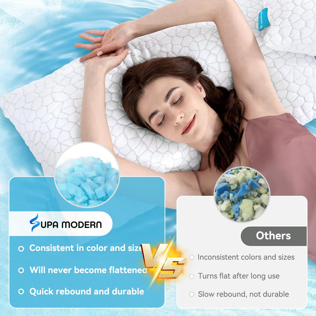 Cooling Pillow Queen Size Set of 2, Adjustable Shredded Memory Foam Pillows, Luxury Bed Pillows for Sleeping 2 Pack,Soft Yet Supportive Firm Pillow for Side,Back,Stomach Sleepers,Gifts for Hot Sleeper