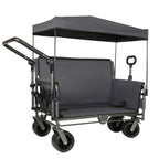 ZeHuoGe 3-in-1 Folding Wagon Cart with Bench Seat & Canopy & Storage, 500lbs Heavy-Duty, 180L Capacity, All-Terrain Wagon for Camping, Beach, Sports, & Garden (Gray)