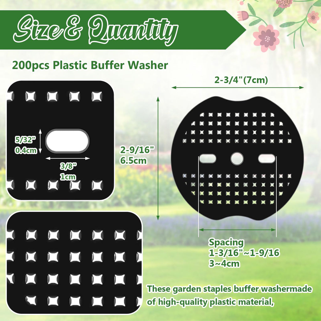 Gisafai 200 Pcs Landscape Staple Gasket Garden Landscape Staples Washer Pad Yard Pins Pad for Outdoor Weed Barrier Fabric Yard Tent (Black)