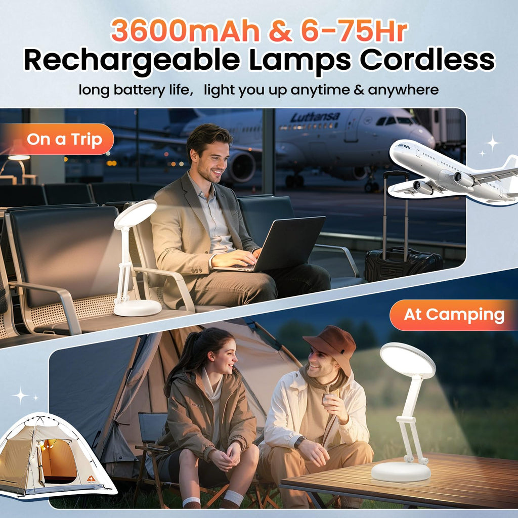One Fire Cordless Desk Lamp,Dimmable Small Battery Powered Lights,3600mAh Rechargeable Wireless Table Lamp,Mini Lamp&Portable Light for Bed,Book Reading,Home for Small Spaces,Nail Light,Craft,Office