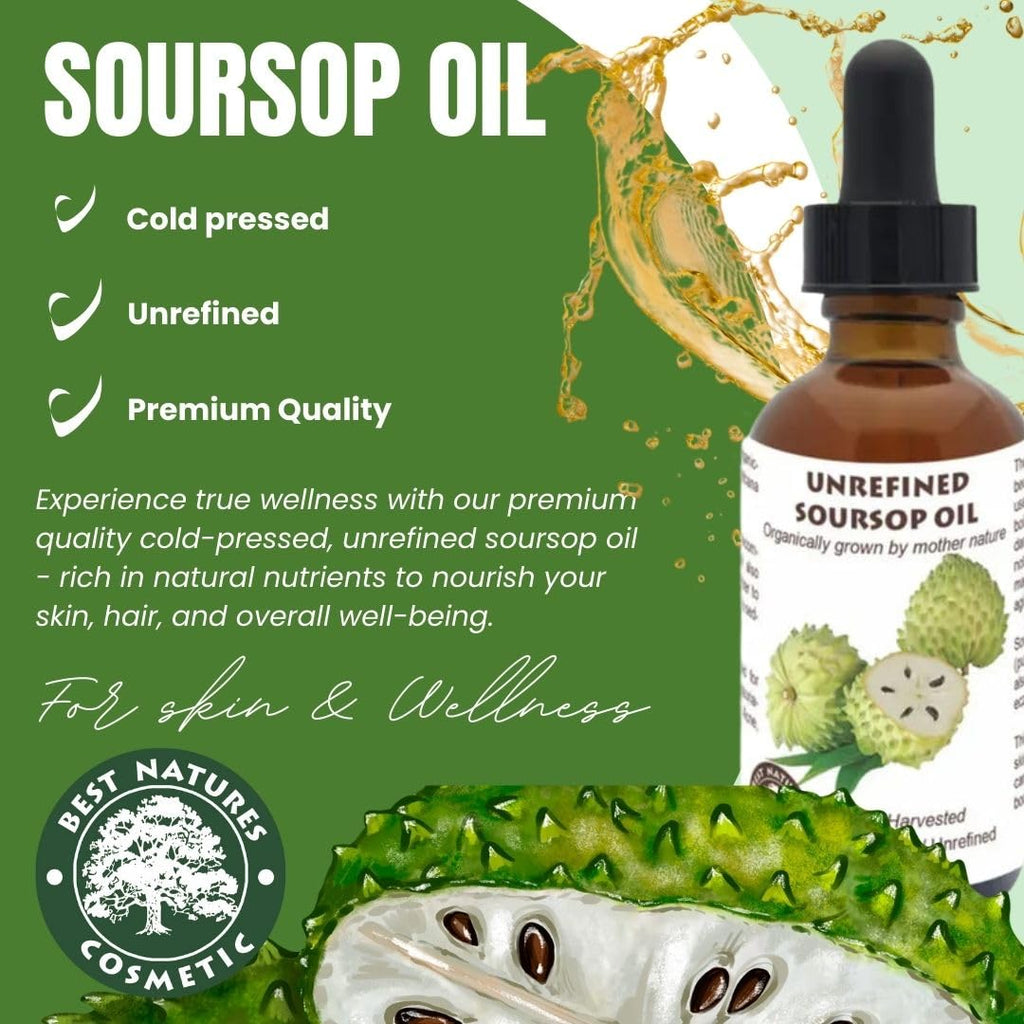 Virgin Soursop Oil (Anona Muricata, Graviola, Guanabana) – 100% Pure, Organic, Cold-Pressed, Unrefined – 2oz - 60ml – Natural Facial Oil & Moisturizer for Dry, Damaged, or Sensitive Skin