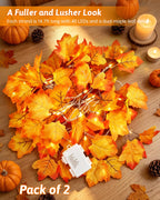 2Pack [8 Lighting Modes & Timer] Fall Decor Maple Leaf Garland with Lights 80LED Battery Operated Waterproof, Fall Decorations for Home Outdoor Indoor Thanksgiving Decor Halloween Friendsgiving Autumn