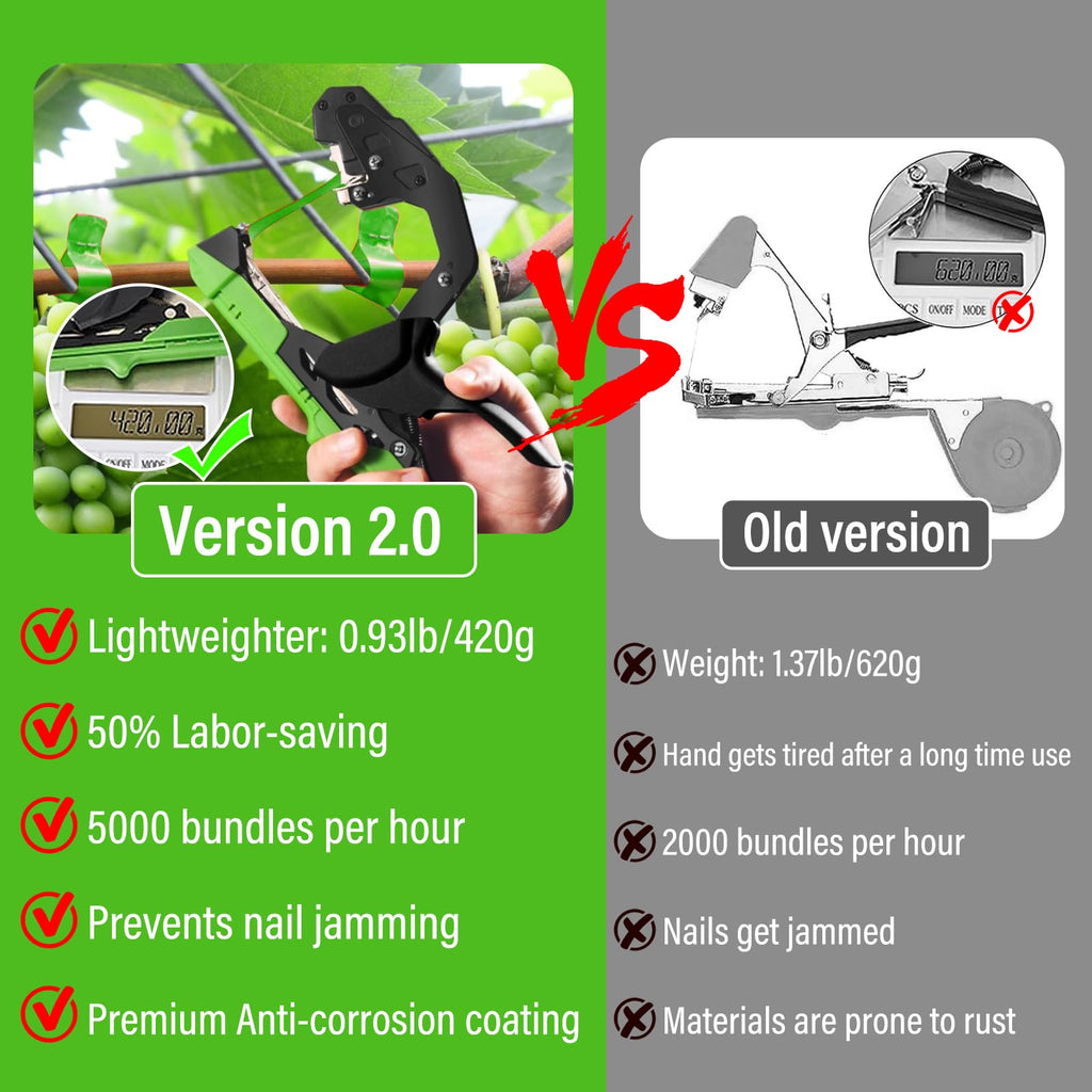 Audasi Plant Tying Machine Updated Plant Hand Tying Machine Plant Binding Machines Garden Tying Tool Tape Gun Plant Tie Machine with 10000 PCS Staples 20 Rolls Green Tape for Tomato Grape Pepper