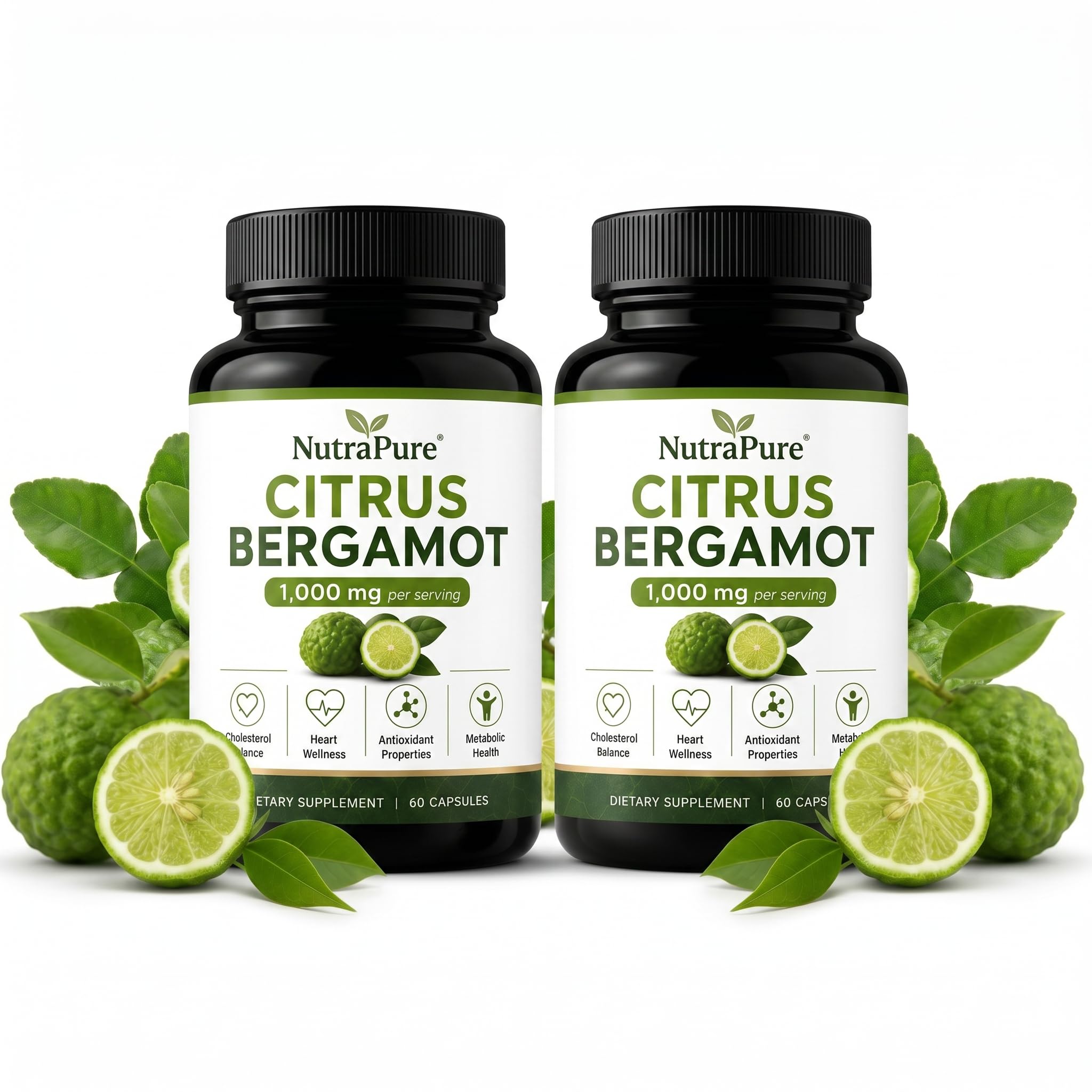 Nutrapure Citrus Bergamot Extract 1000mg Per Serving – Premium Bergamot Supplement with 40% Polyphenols, Daily Wellness Formula for Men & Women (2 pcs)