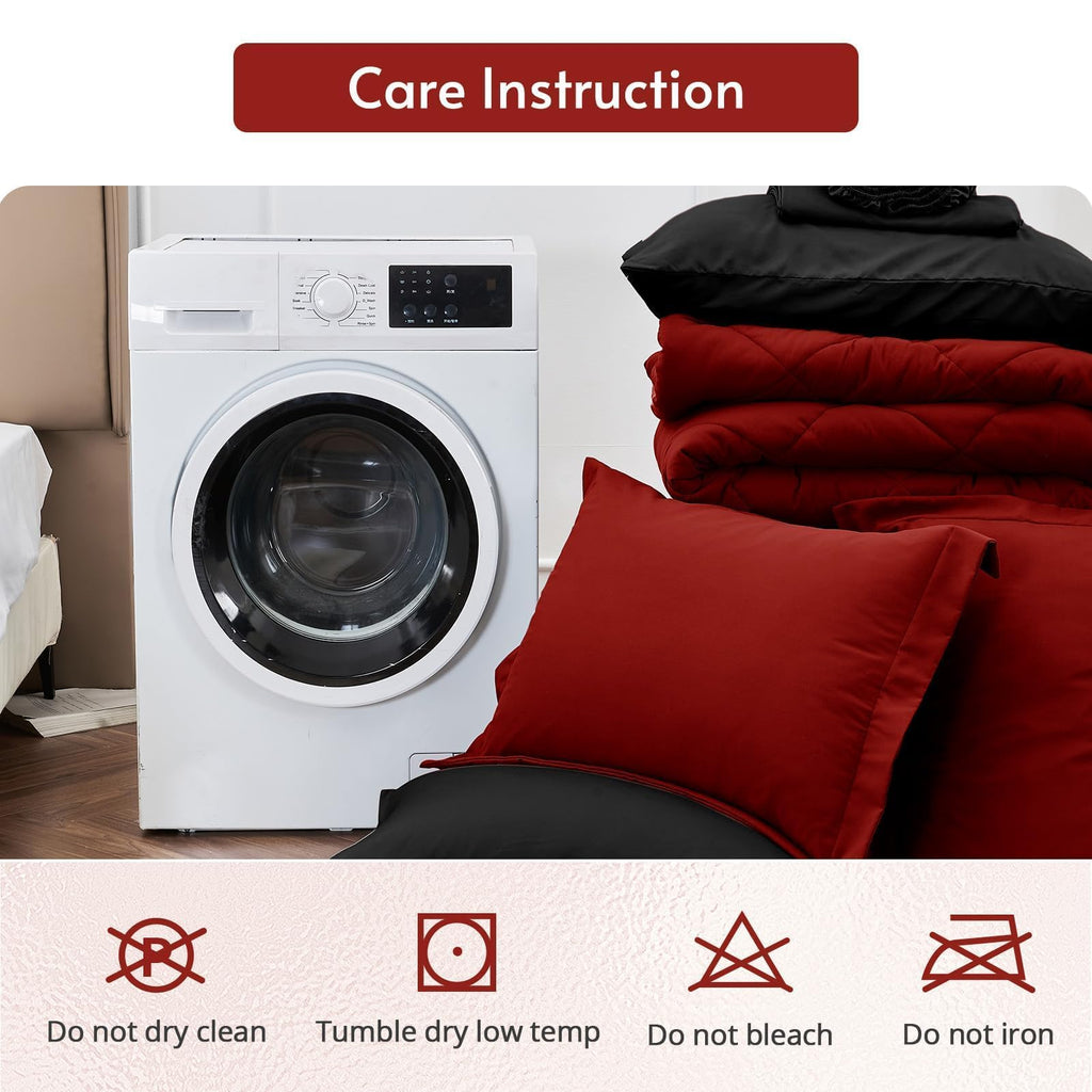 MUXHOMO Queen Comforter Set 7 Pieces, Reversible Bed in a Bag, Red/Black