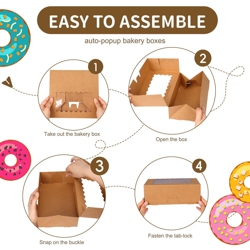 Moretoes 28pcs Cookie Boxes with Window, 9x6x3 Inch Brown Bakery Boxes Pastry Containers for Chocolate Covered Strawberries, Candy, Muffins, Donuts