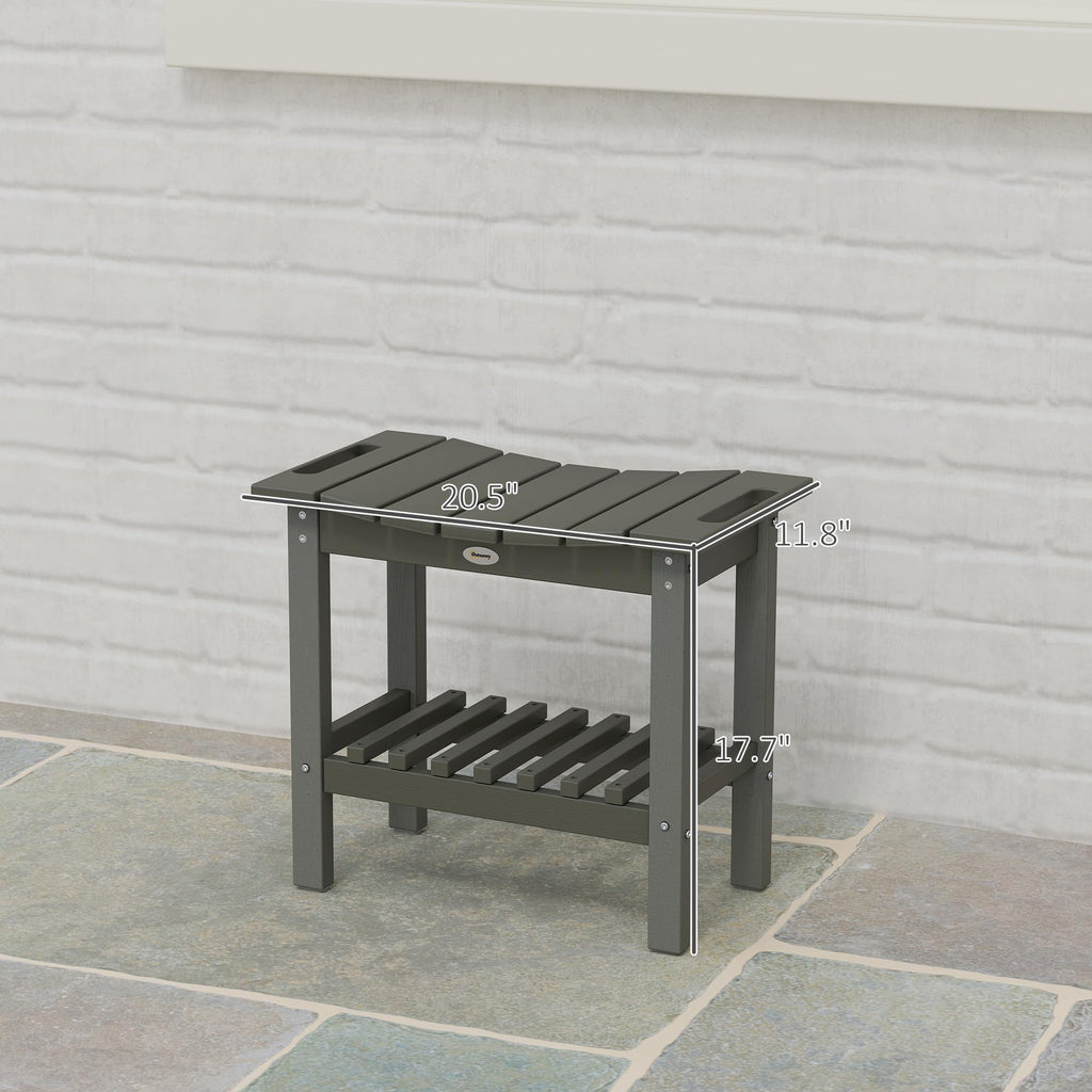 Outsunny Shower Bench for Inside Shower, HDPE Shower Stool with Handle, Storage Shelf, Non-Slip Pads, Waterproof Foot Stool for Indoor Outdoor, Dark Gray