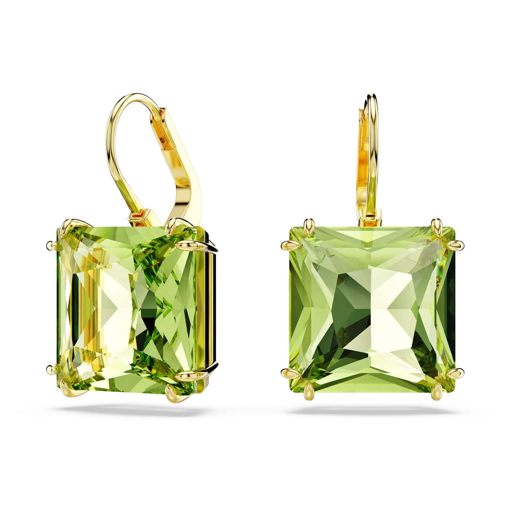 Swarovski Millenia Drop Earrings, Square Cut, Green Crystal, Gold-tone Finish