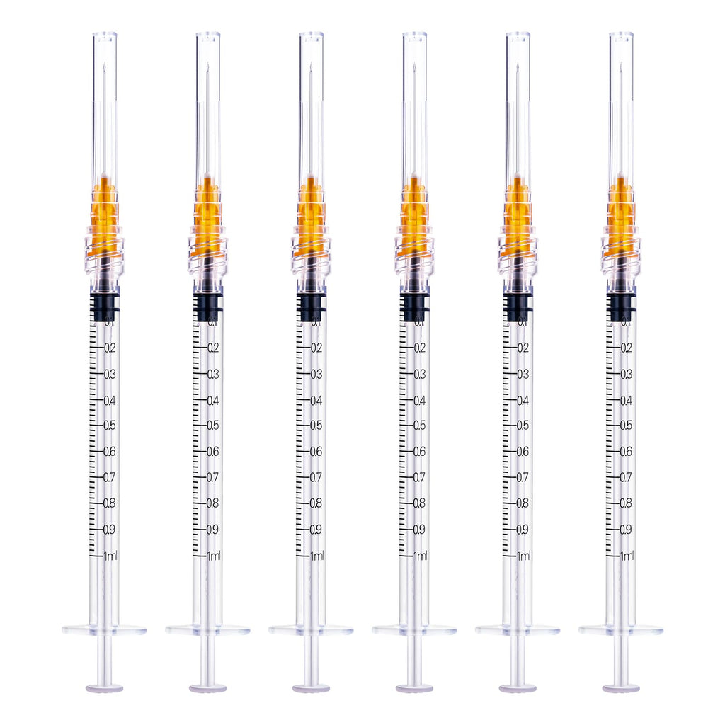 1ml/cc Disposable Syringe with 25 Gauge 1 Inch,Individual Package,Pack of 100