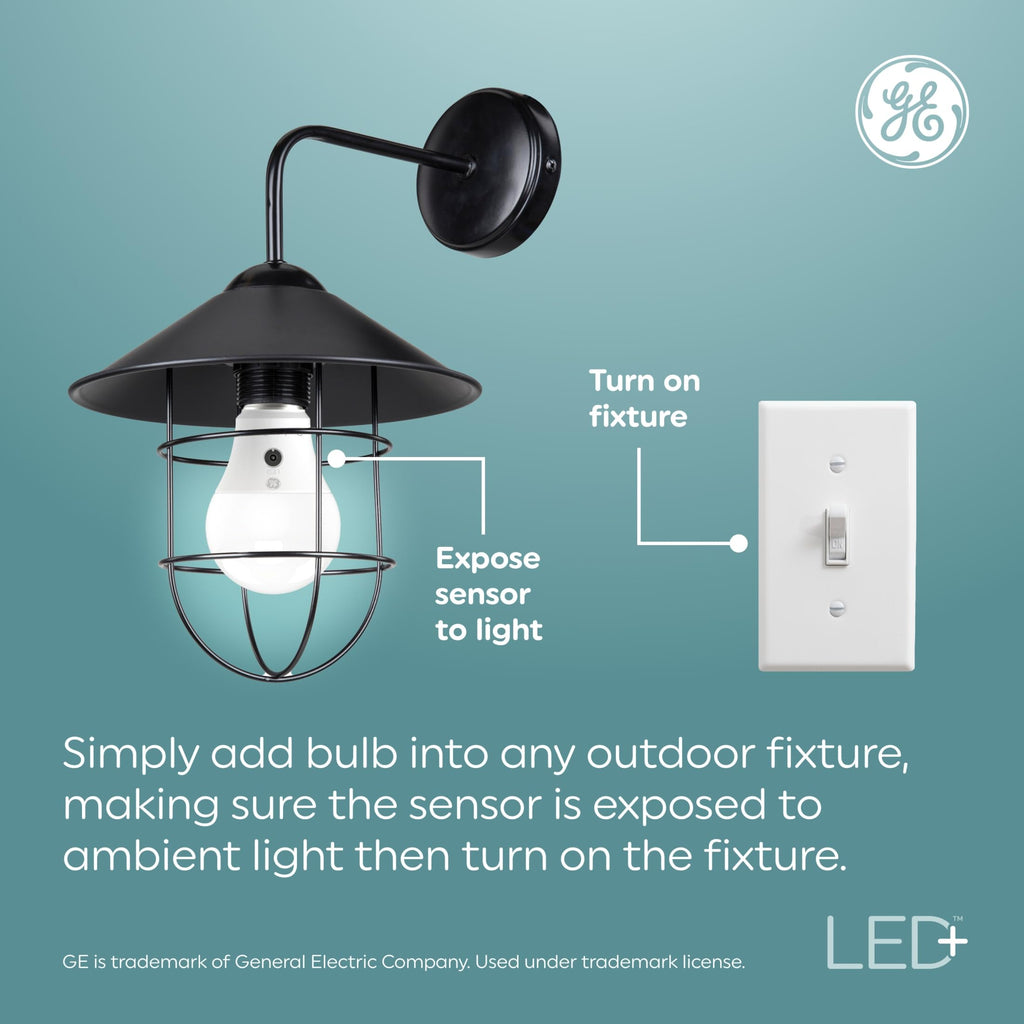 GE LED+ A19 Dusk to Dawn LED Light Bulbs, Automatic On/Off Outdoor Security Light, Soft White (2 Pack)