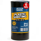 Plastic Sheeting (10' x 25') Long, 6 Mil (Black) - UV Protection Poly Sheeting Polyethylene Film, Heavy Duty Greenhouse Plastic Sheeting
