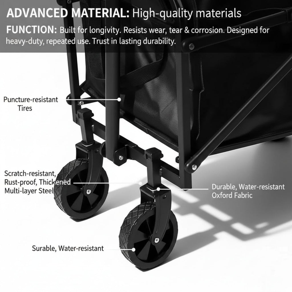 Opkkcun 80L Small Collapsible Wagon Cart Foldable Garden Cart with All Terrain Wheels, Lightweight Portable Utility Wagon for Beach, Camping, Grocery, Shopping, Outdoor Sports