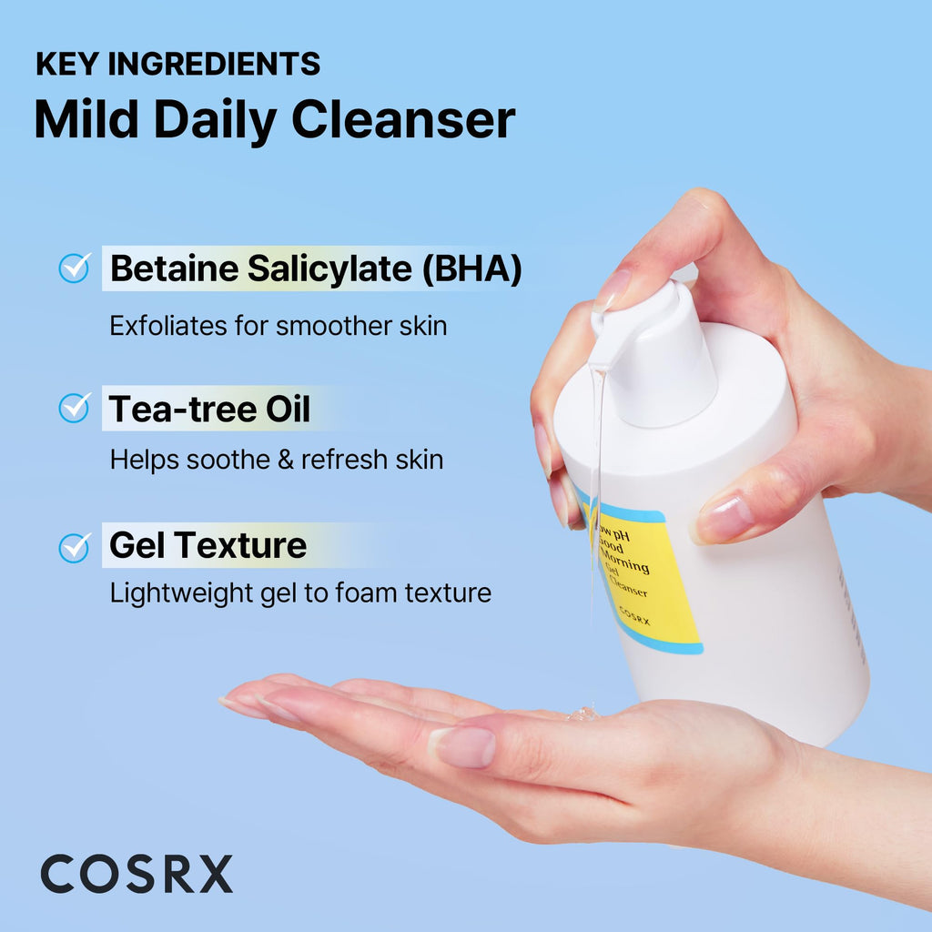 COSRX Low pH Good Morning Gel Cleanser (13.52fl.oz/400ml), BHA Face Wash, Daily Mild Face Cleanser for Sensitive Skin, PH Balancing, Korean Skin Care, Korean Face Wash, Korean Body Wash