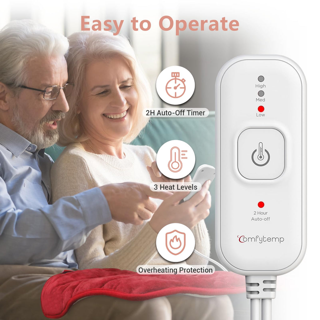 Comfytemp Weighted Heating Pad for Back & Period, 12x24 Extra Large Electric Heat Pad, 2.2 lb Neck Shoulder Heated Pad, 2H Auto-Off, Red